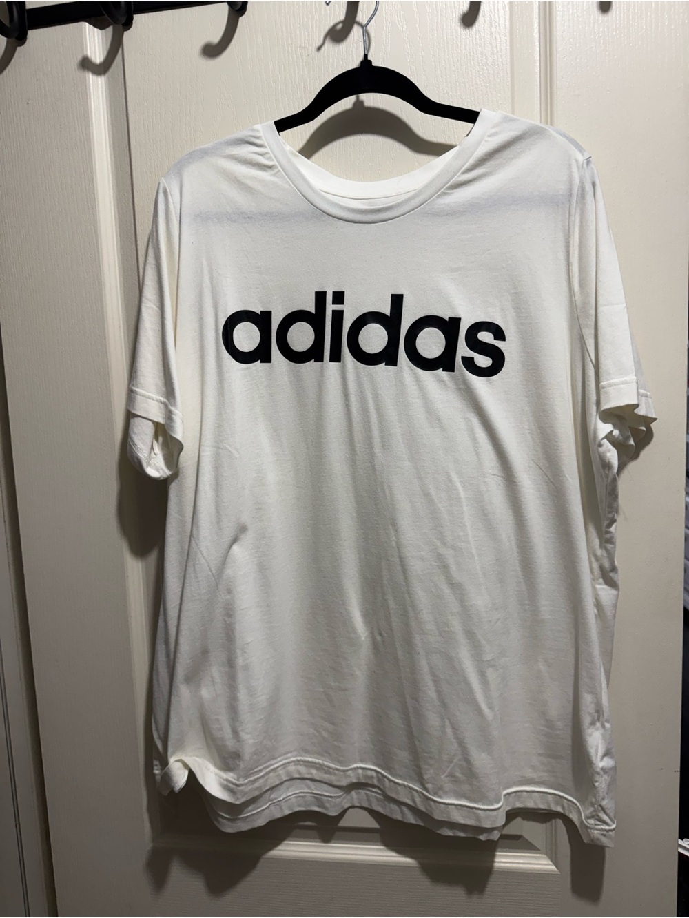 adidas White Short-Sleeve Logo Tee with Black Print